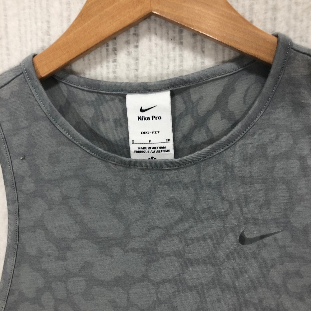 Nike Pro Dri-FIT Tank Top Womens Small Gray Leopard Print Racerback Workout Tee - Picture 4 of 8
